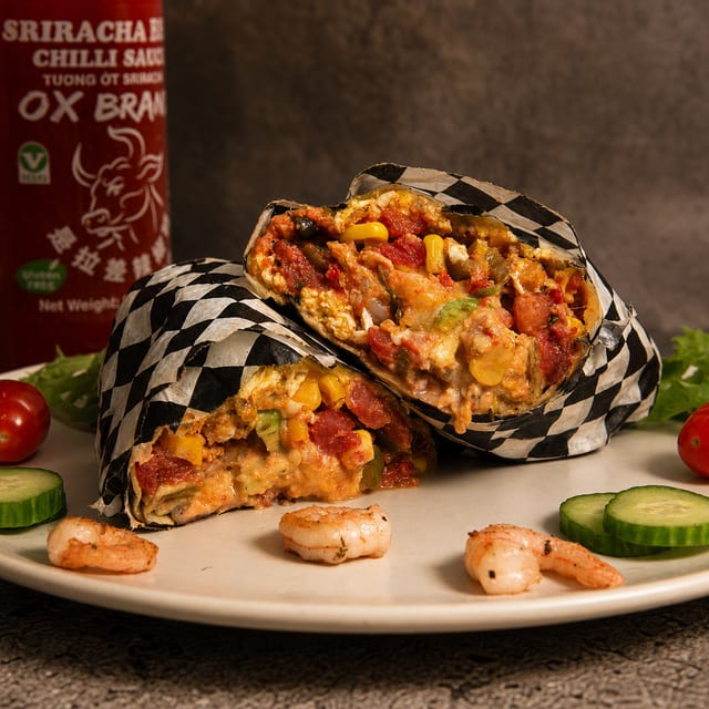 Bernadine's Shrimp and Avocado Burrito.
