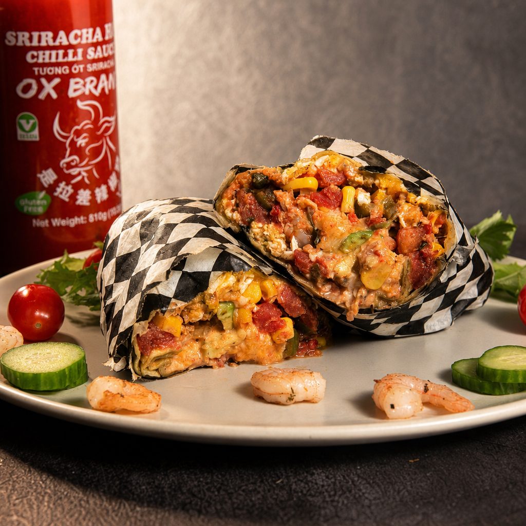 Bernadine's Shrimp and Avocado Burrito.