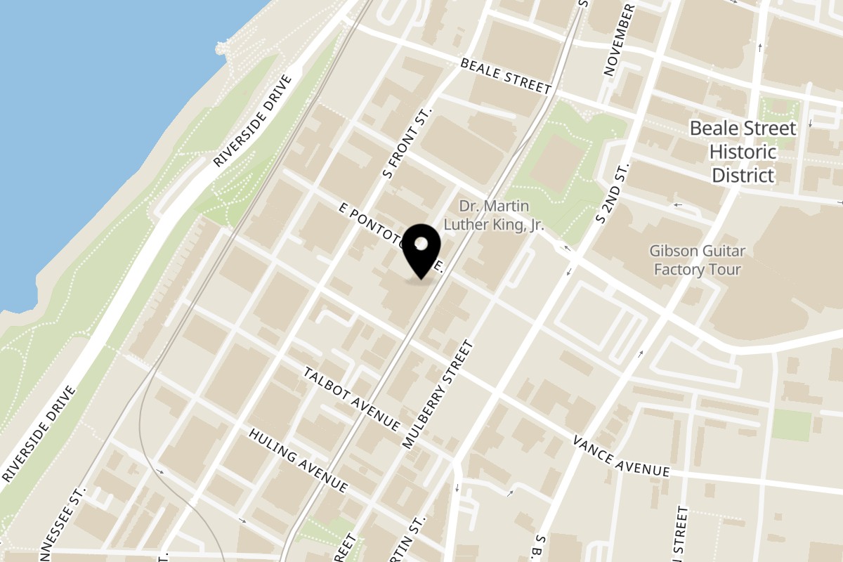 Map showing the location of Mitchell's Breakfast Burritos Mitchell's at the Rumba on 303 S Main St in Memphis