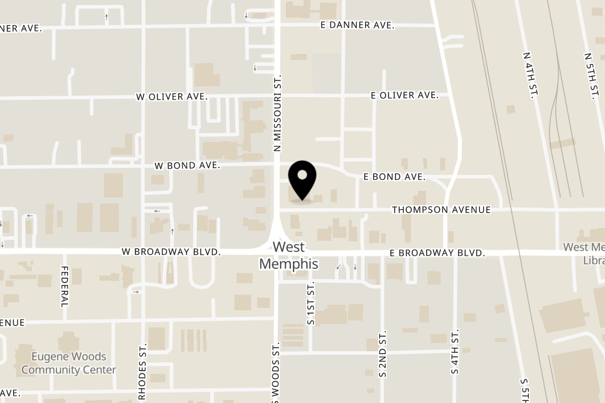 Map showing the location of Mitchell's Breakfast Burritos Mitchell's Breakfast Burritos on 106 Thompson Ave in West Memphis